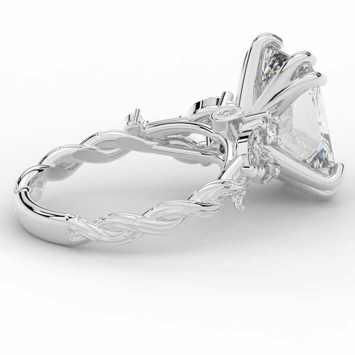 5.30CT.TW RADIANT LAB DIAMOND STYLIZED VINE AND TREE BARK FINISH ENGAGEMENT RING - Nazarelle