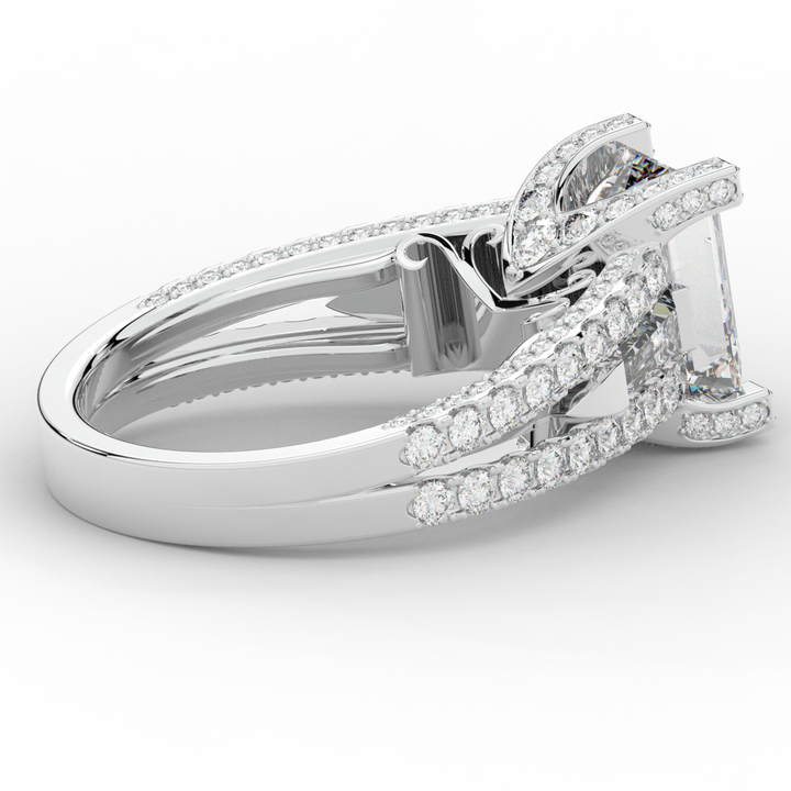 4.60CT.TW EMERALD CUT LAB DIAMOND SPLIT SHANK ENGAGEMENT RING - Nazarelle