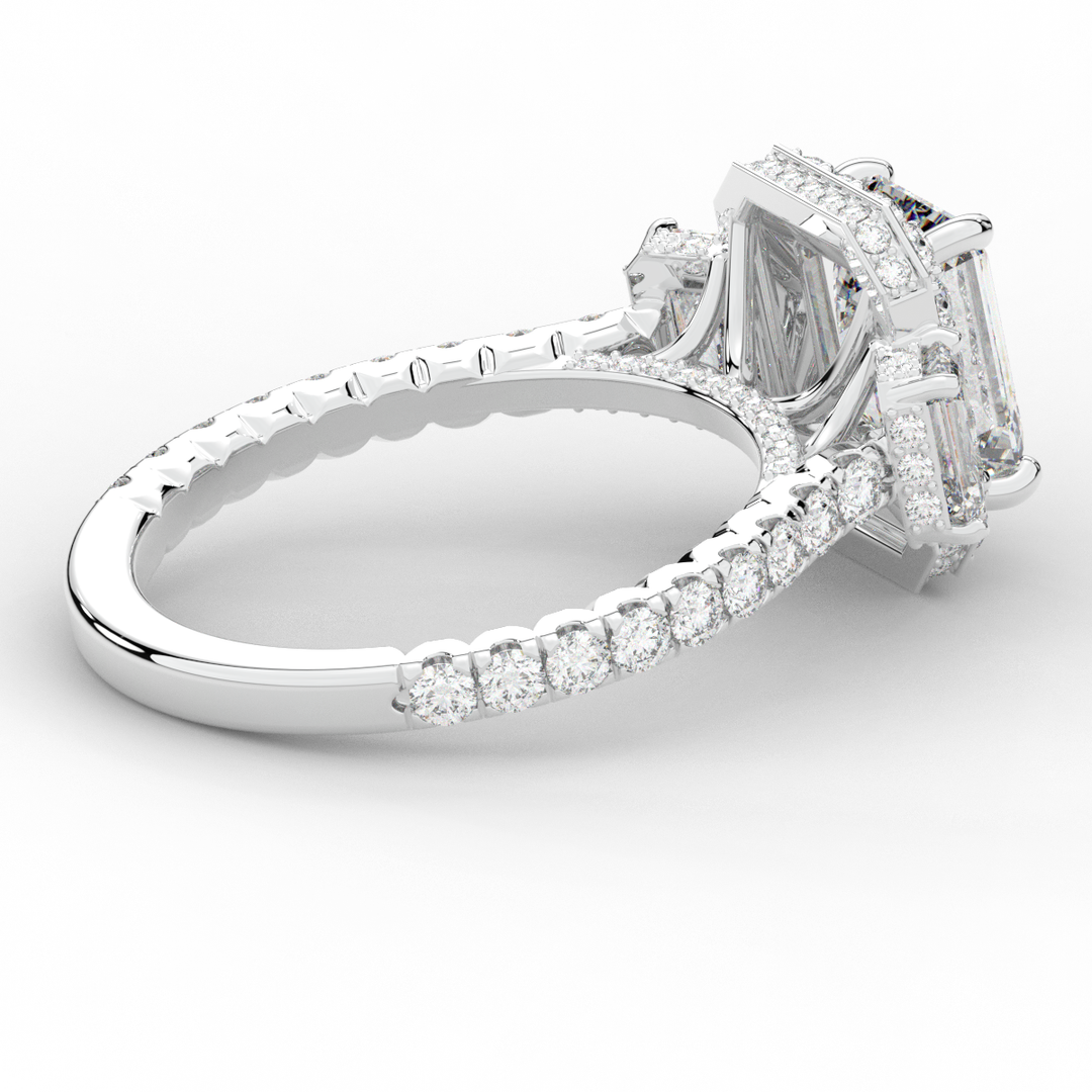 3.20CT.TW EMERALD CUT LAB DIAMOND 3 STONE ENGAGEMENT RING - Nazarelle