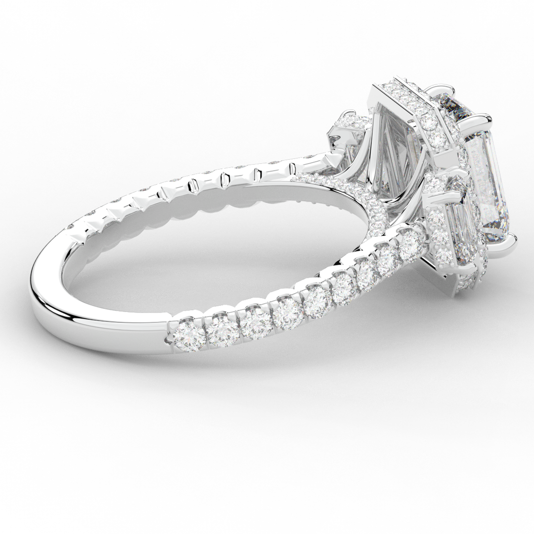 3.20CT.TW EMERALD CUT LAB DIAMOND 3 STONE ENGAGEMENT RING - Nazarelle