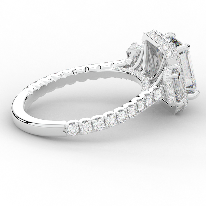 3.20CT.TW EMERALD CUT LAB DIAMOND 3 STONE ENGAGEMENT RING - Nazarelle