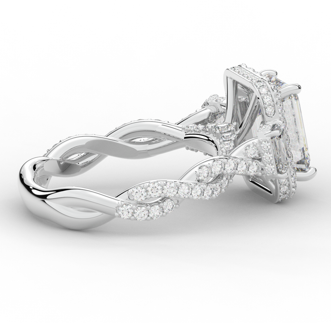 4.70CT.TW EMERALD CUT LAB DIAMOND 3 STONE ENGAGEMENT RING - Nazarelle