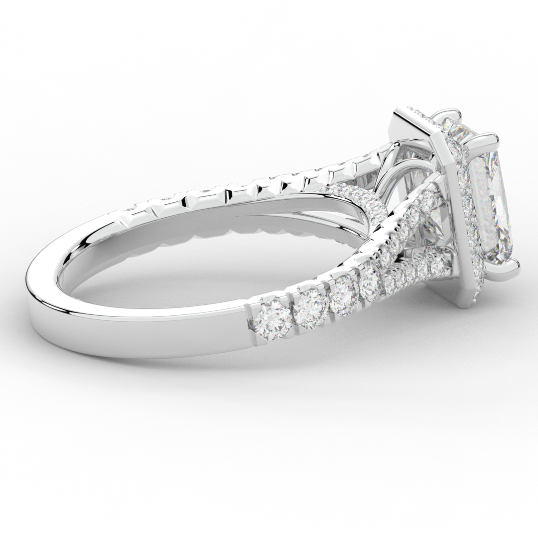 2.60CT.TW RADIANT LAB DIAMOND SPLIT SHANK HALO ENGAGEMENT RING - Nazarelle