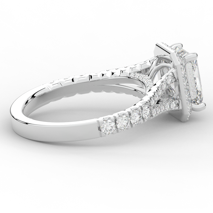 2.60CT.TW RADIANT LAB DIAMOND SPLIT SHANK HALO ENGAGEMENT RING - Nazarelle