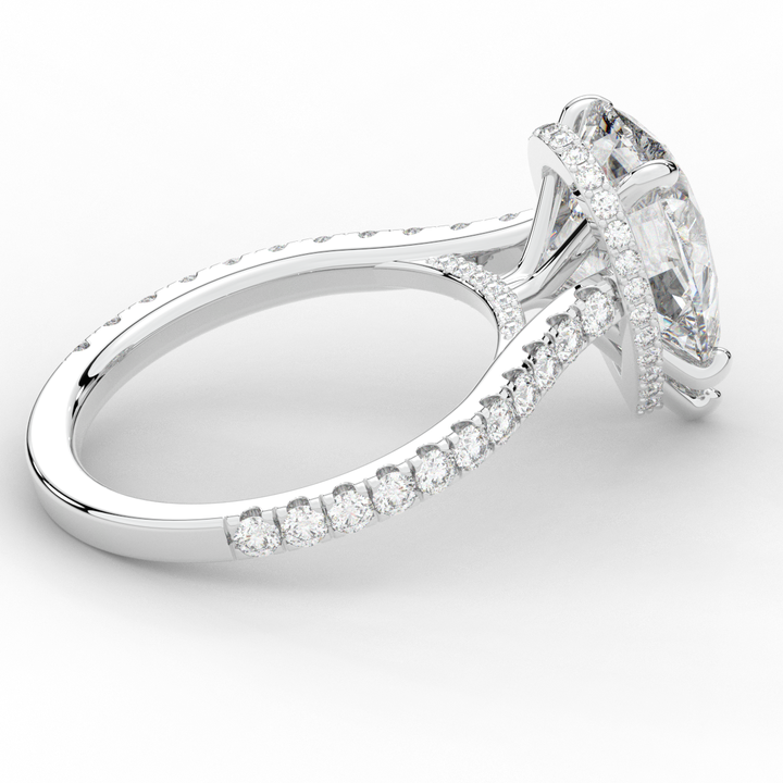 4.60CT.TW PEAR LAB DIAMOND UNDERHALO SOLITAIRE ENGAGEMENT RING - Nazarelle