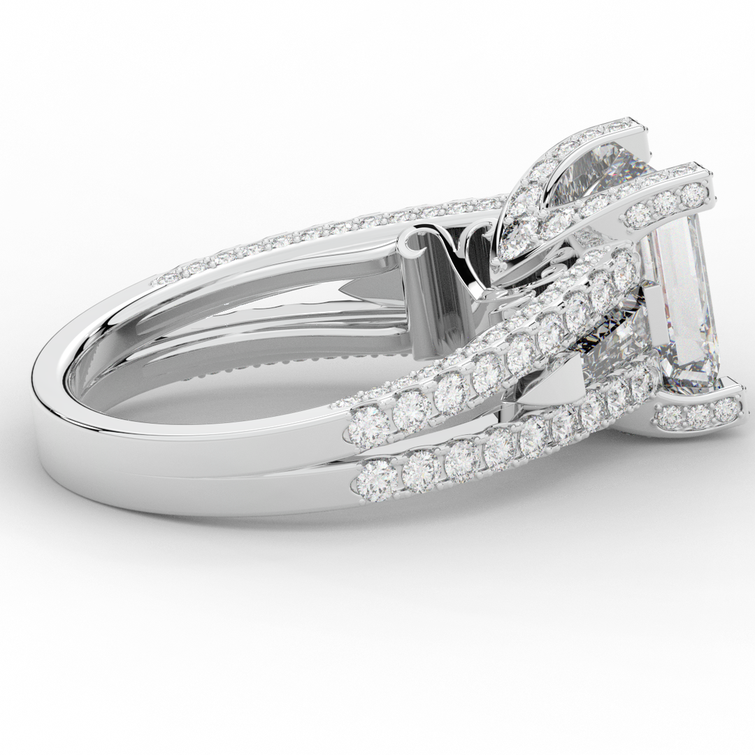 4.60CT.TW EMERALD CUT LAB DIAMOND SPLIT SHANK ENGAGEMENT RING - Nazarelle
