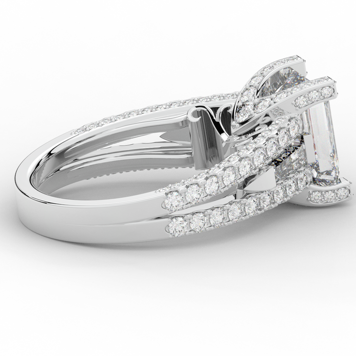 4.60CT.TW EMERALD CUT LAB DIAMOND SPLIT SHANK ENGAGEMENT RING - Nazarelle