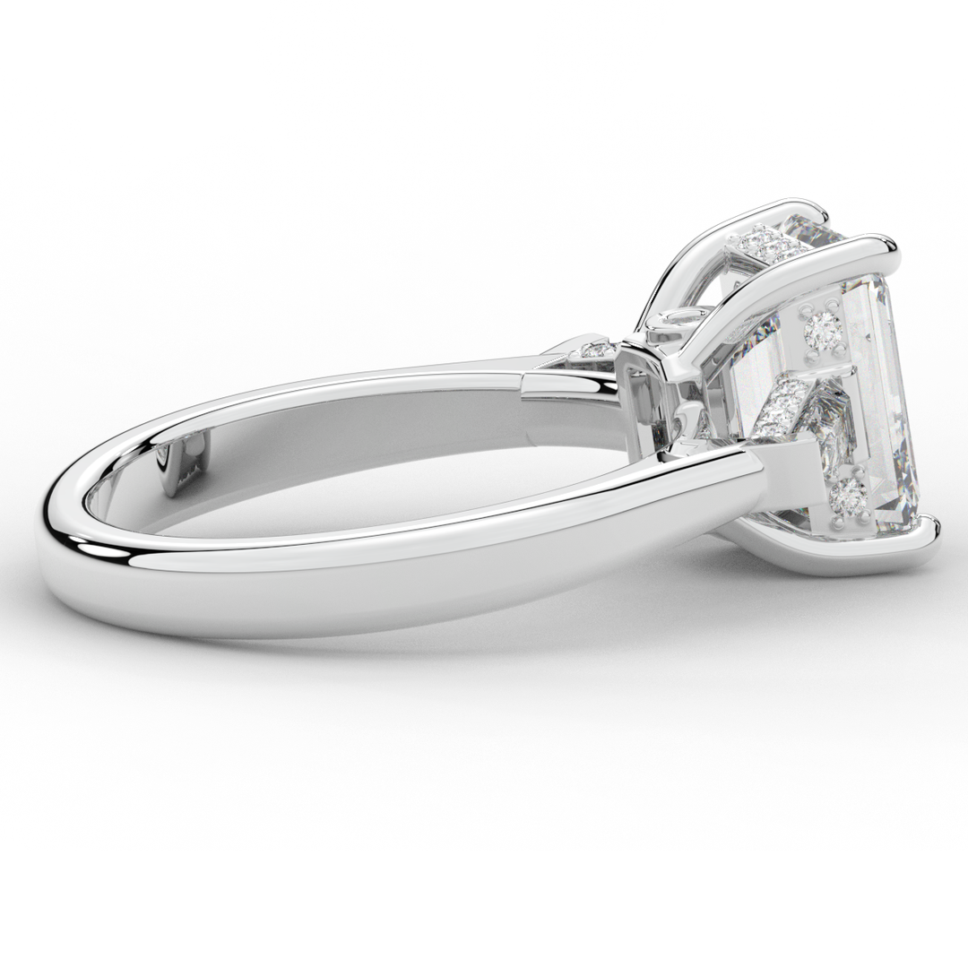3.45CT.TW EMERALD CUT LAB DIAMOND 3 STONE ENGAGEMENT RING - Nazarelle