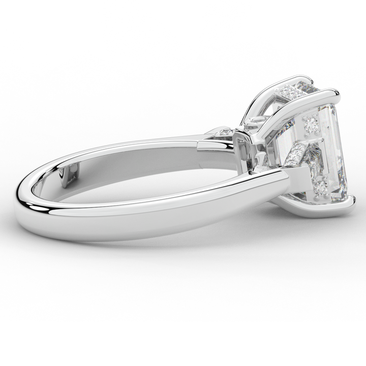 3.45CT.TW EMERALD CUT LAB DIAMOND 3 STONE ENGAGEMENT RING - Nazarelle