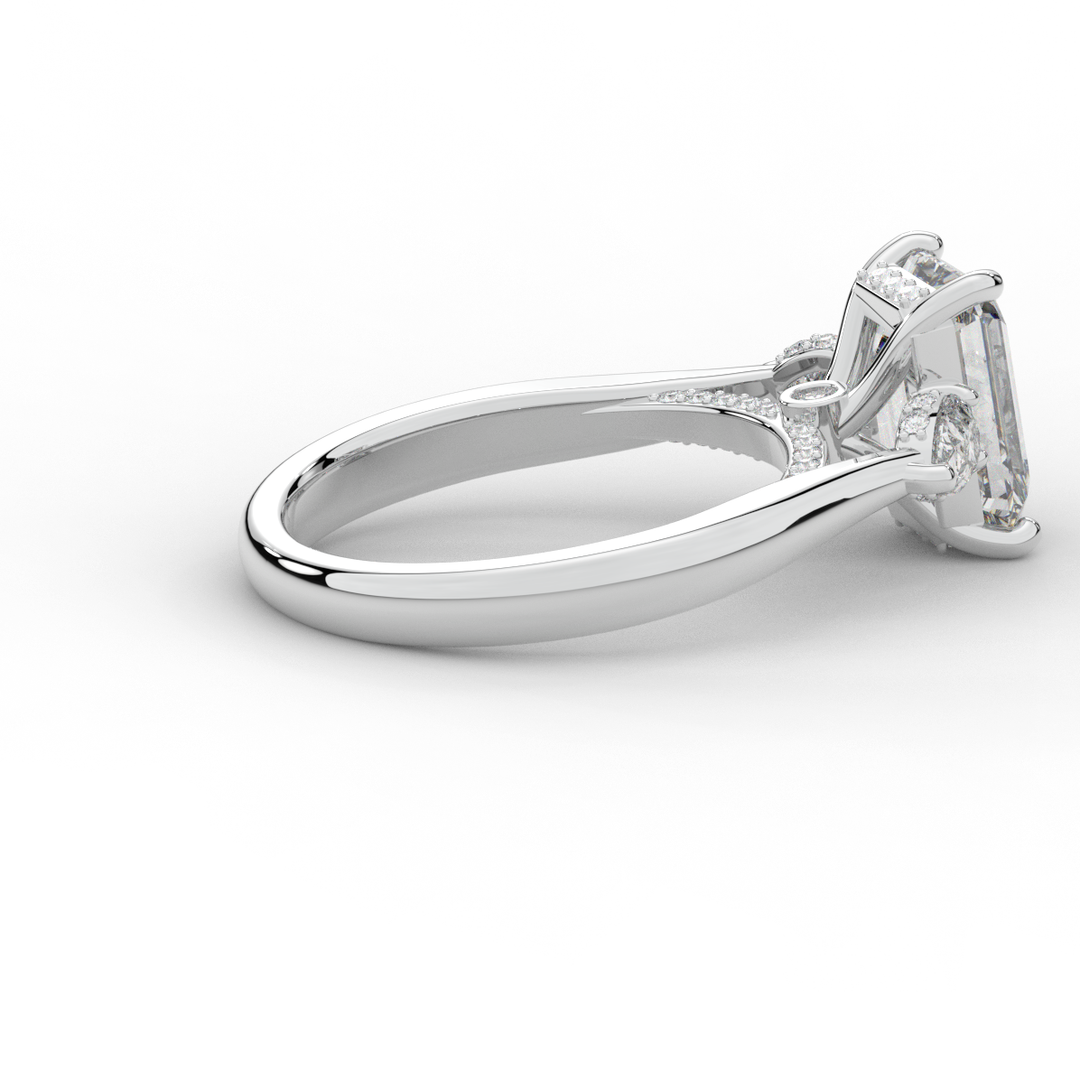 2.40CT.TW EMERALD CUT LAB DIAMOND 3 STONE ENGAGEMENT RING - Nazarelle