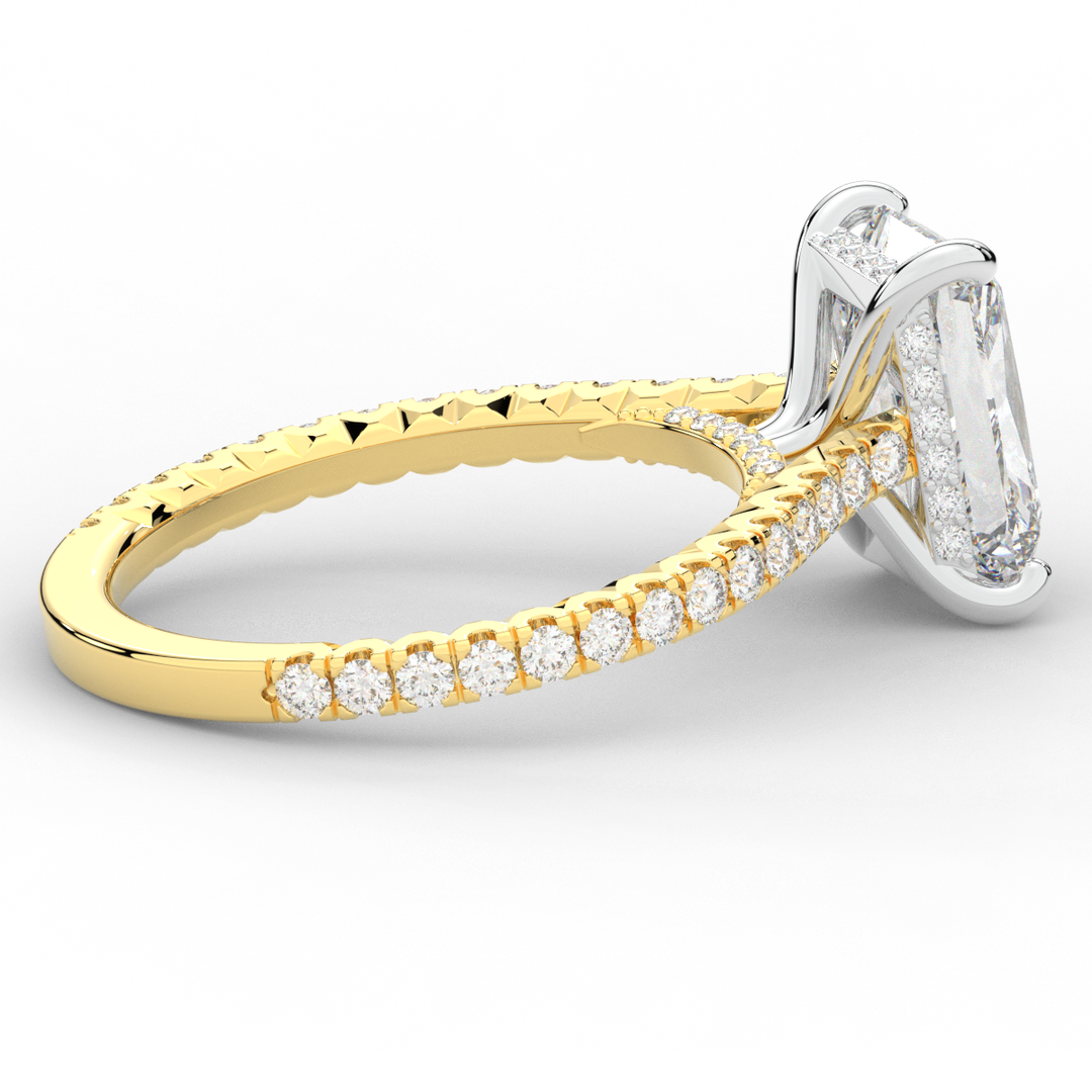 3.50CT.TW RADIANT LAB DIAMOND UNDERHALO SOLITAIRE TWO TONE ENGAGEMENT RING - Nazarelle
