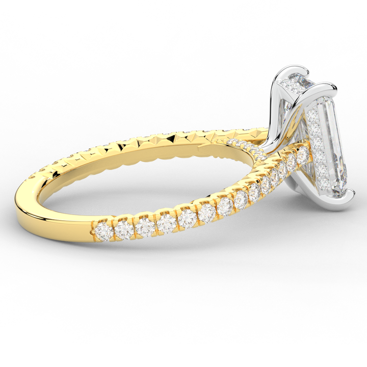 3.50CT.TW EMERALD CUT LAB DIAMOND UNDERHALO SOLITAIRE TWO TONE ENGAGEMENT RING - Nazarelle
