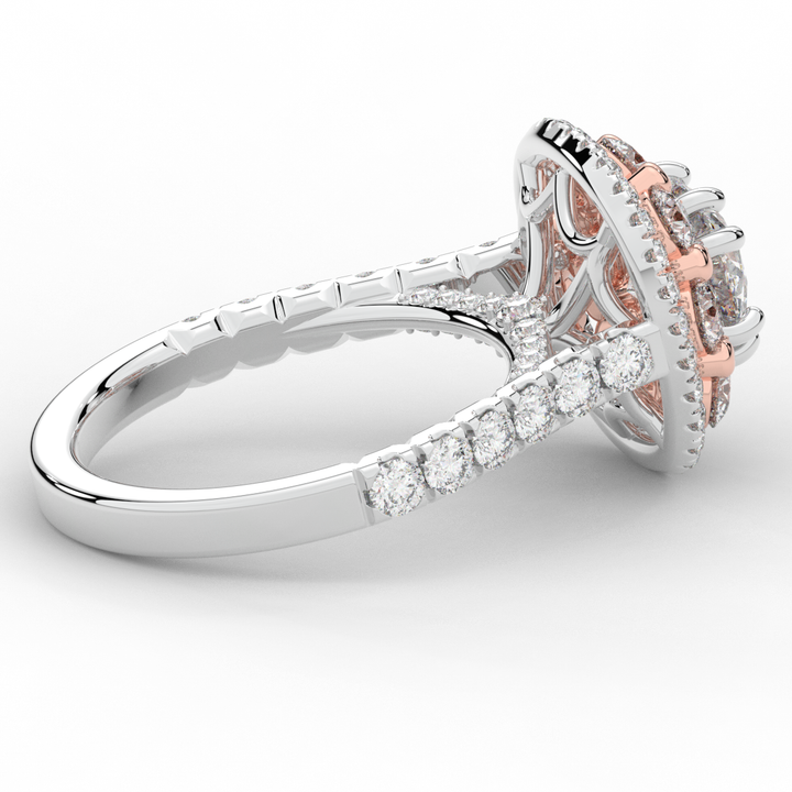 2.70CT.TW ROUND LAB DIAMOND DOUBLE HALO TWO TONE ENGAGEMENT RING - Nazarelle