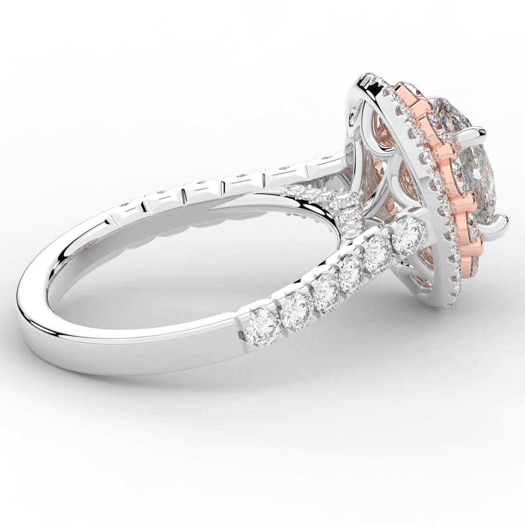 3.30CT.TW OVAL LAB DIAMOND DOUBLE HALO TWO TONE ENGAGEMENT RING - Nazarelle