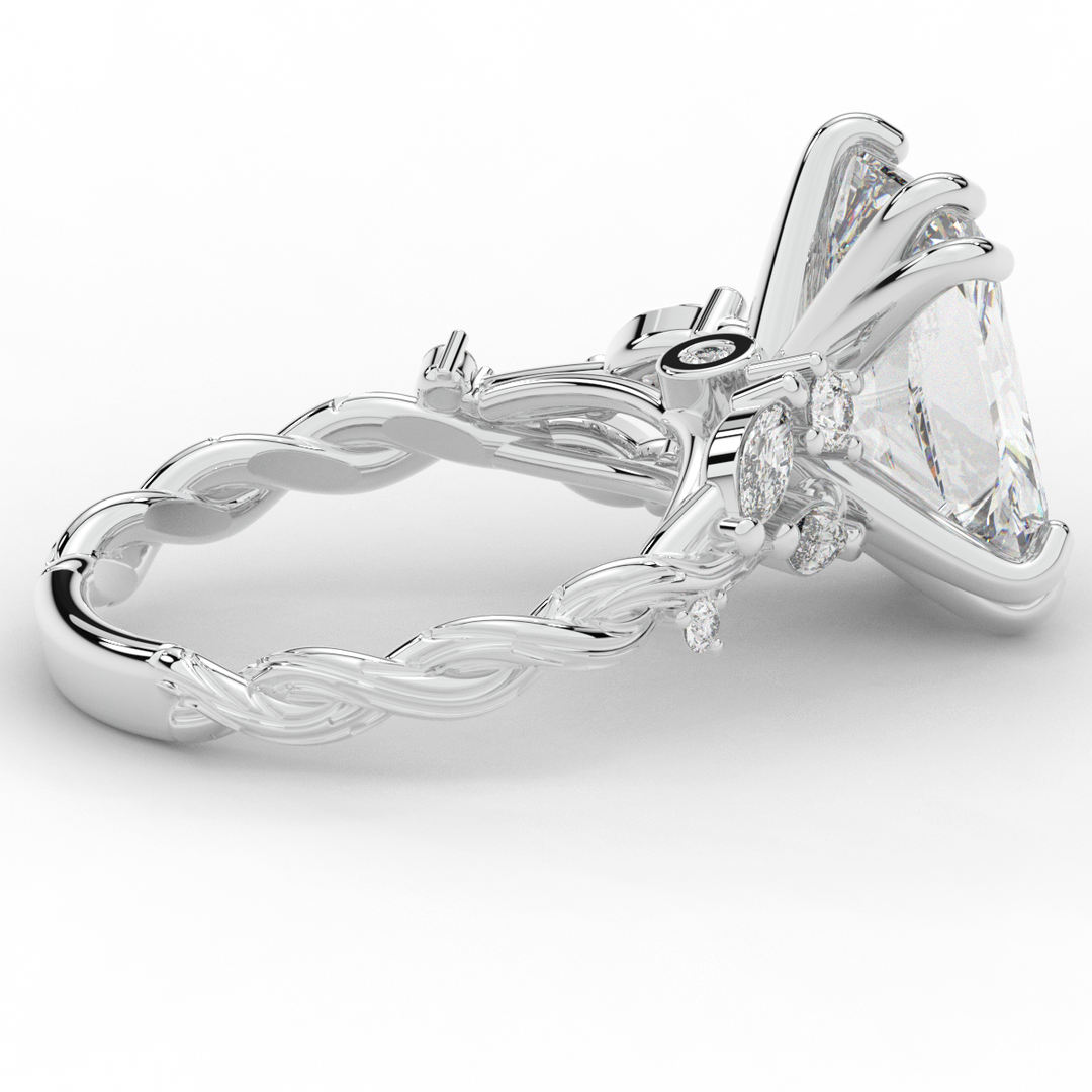 5.30CT.TW RADIANT LAB DIAMOND STYLIZED VINE AND TREE BARK FINISH ENGAGEMENT RING - Nazarelle