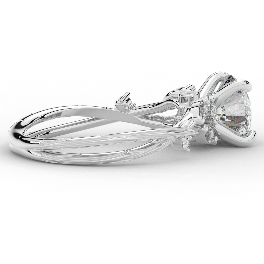 1.75CT.TW ROUND LAB DIAMOND STYLIZED VINE AND TREE BARK FINISH ENGAGEMENT RING - Nazarelle