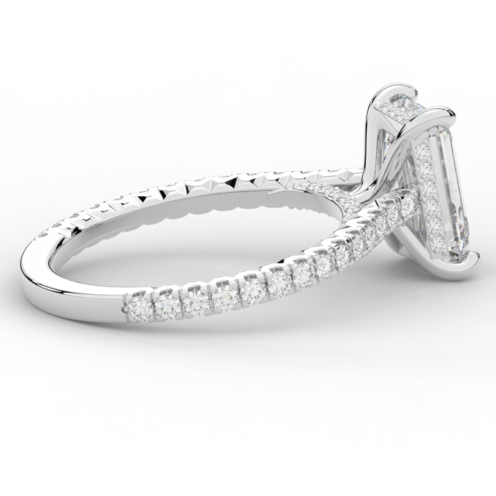 3.50CT.TW EMERALD CUT LAB DIAMOND UNDERHALO SOLITAIRE ENGAGEMENT RING - Nazarelle