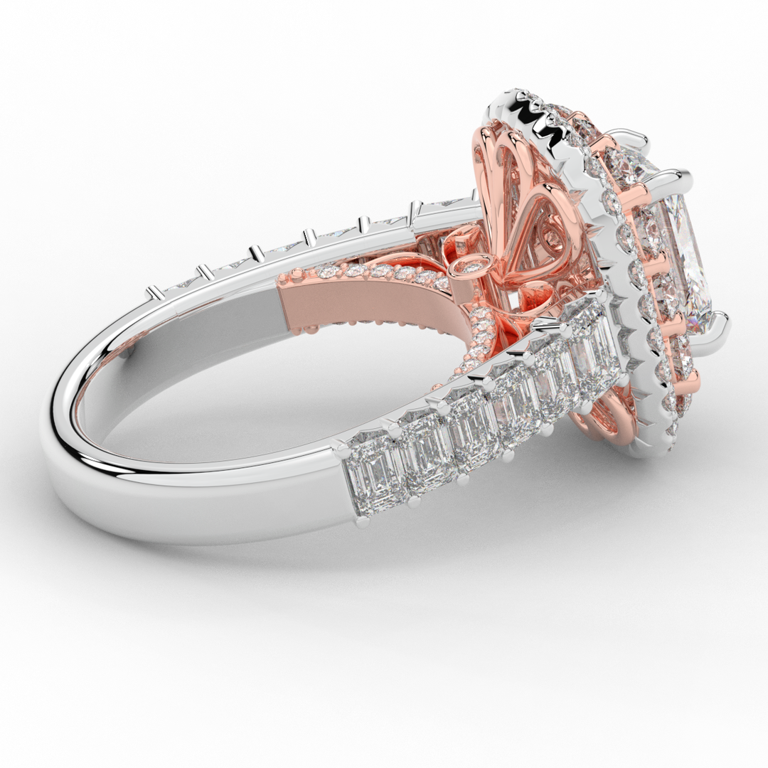 4.70CT.TW RADIANT LAB DIAMOND DOUBLE HALO TWO TONE ENGAGEMENT RING - Nazarelle