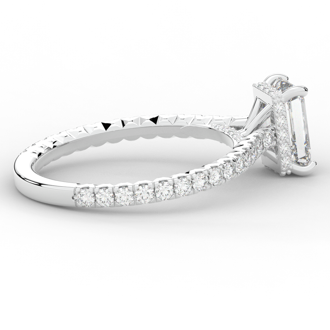 2.10CT.TW EMERALD CUT LAB DIAMOND UNDERHALO SOLITAIRE ENGAGEMENT RING - Nazarelle