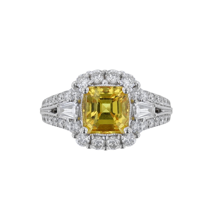 Yellow Sapphire Split Shank Halo Diamond Ring