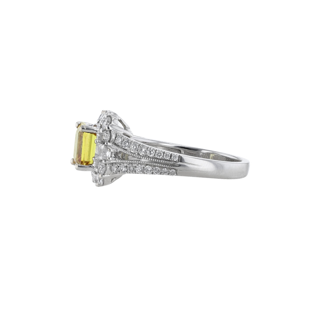 Yellow Sapphire Split Shank Halo Diamond Ring