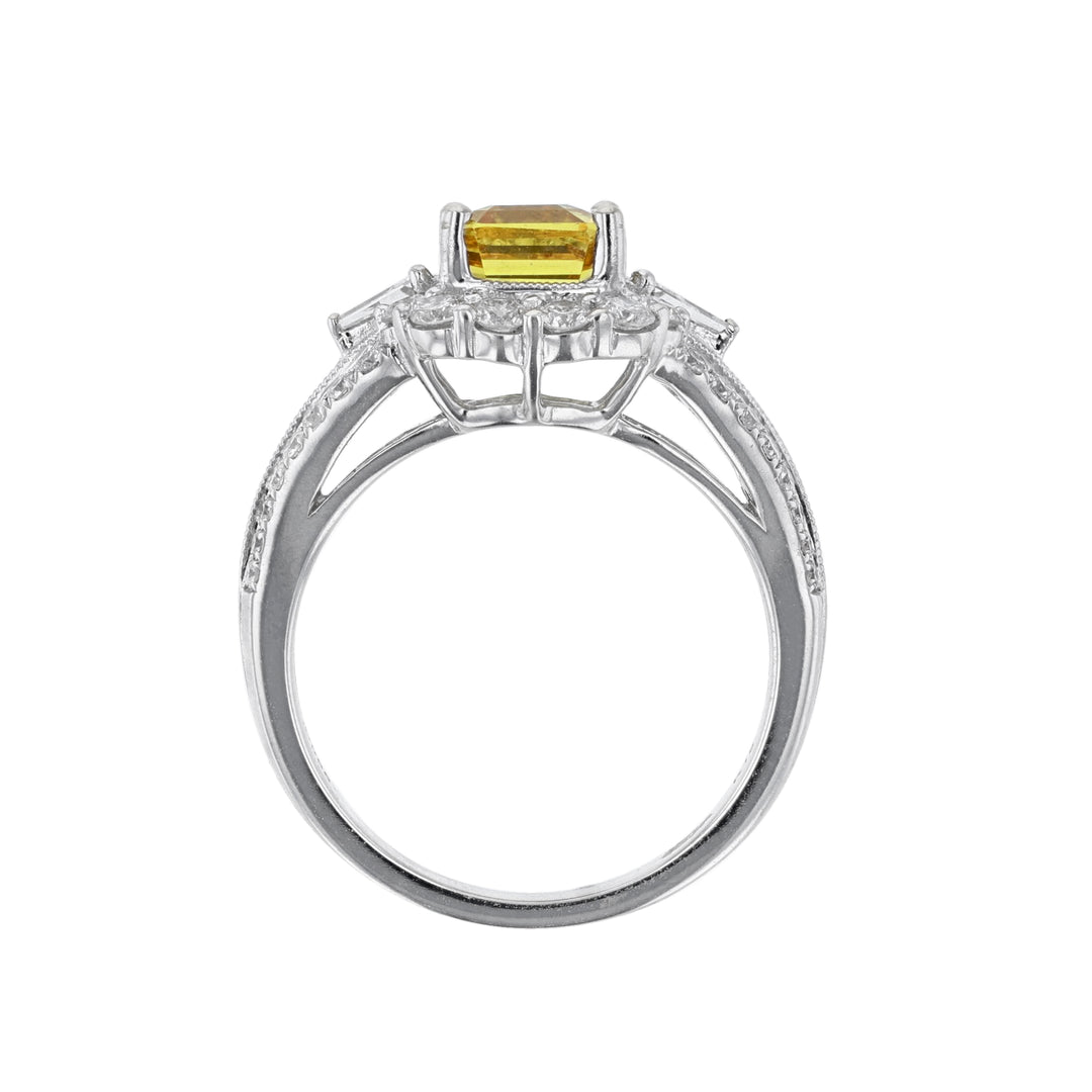 Yellow Sapphire Split Shank Halo Diamond Ring