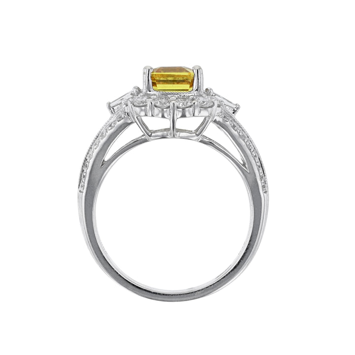 Yellow Sapphire Split Shank Halo Diamond Ring