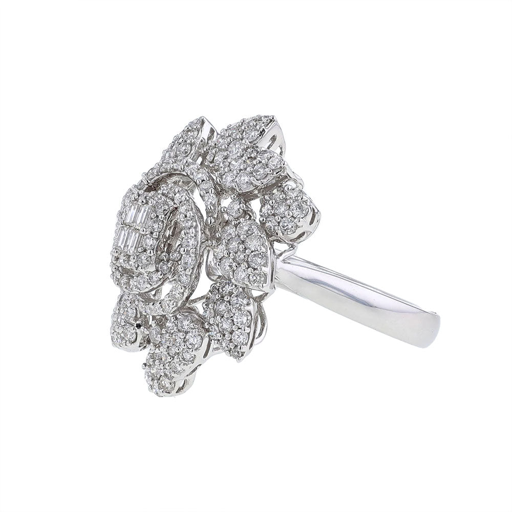 18K White Gold Swirl Flower Cocktail Ring