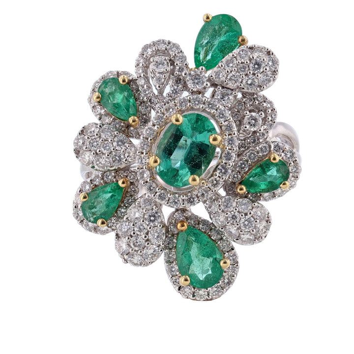 18K White Gold Emerald and Diamond Ring