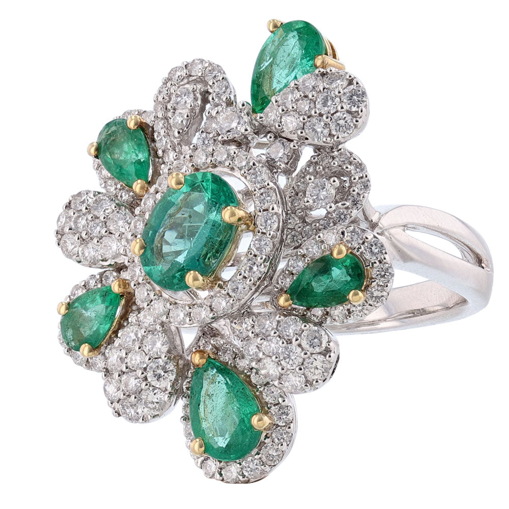 18K White Gold Emerald and Diamond Ring