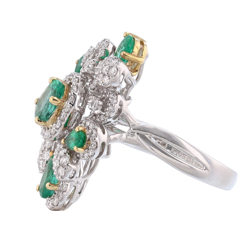 18K White Gold Emerald and Diamond Ring