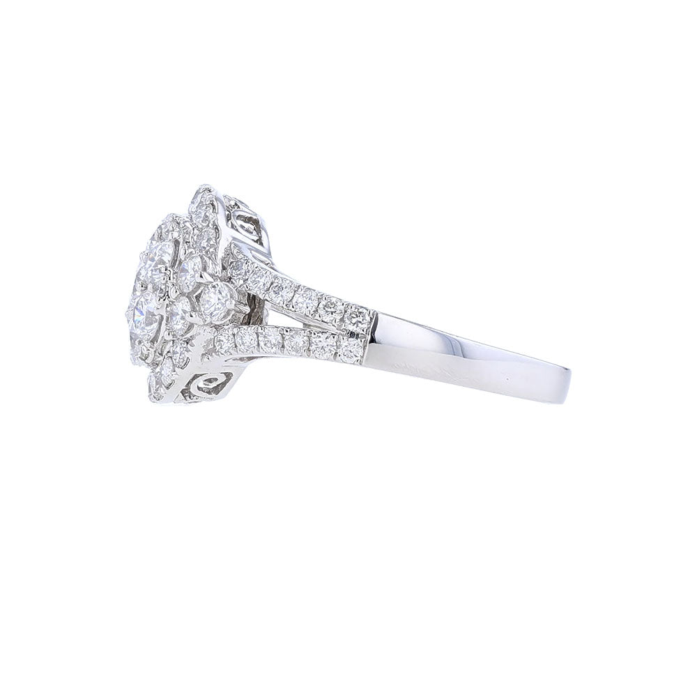 18K White Gold Round Cluster Ring