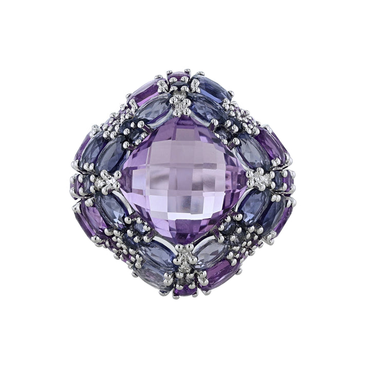 Amethyst Iolite Diamond Dome Ring