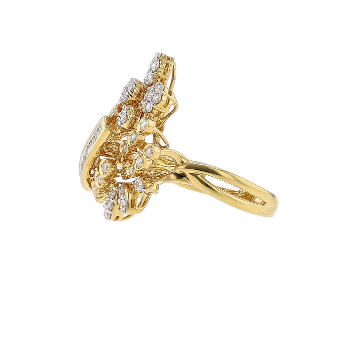 18K Yellow Gold Round Baguette Strip Cocktail Ring