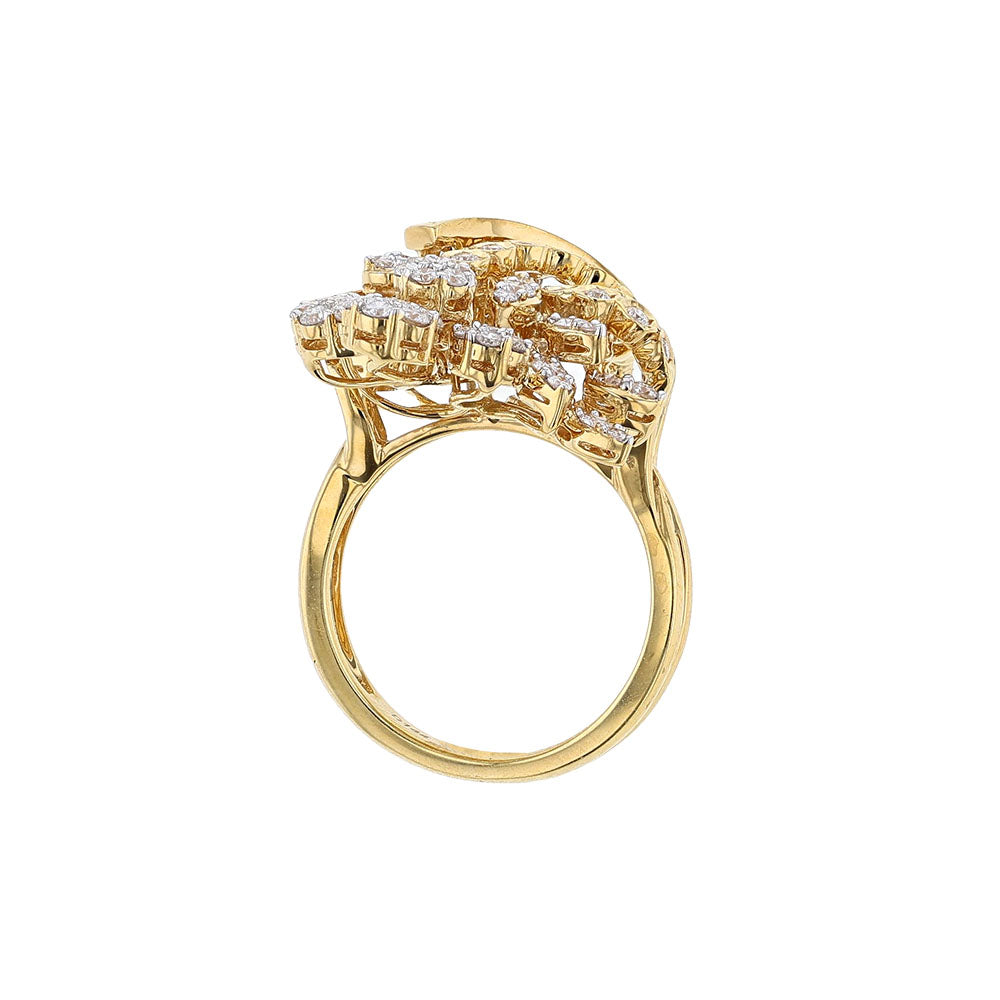 18K Yellow Gold Round Baguette Strip Cocktail Ring