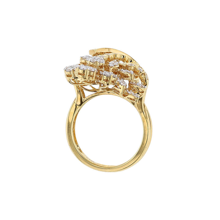 18K Yellow Gold Round Baguette Strip Cocktail Ring