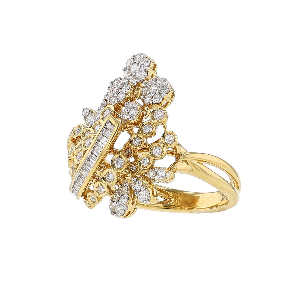 18K Yellow Gold Round Baguette Strip Cocktail Ring