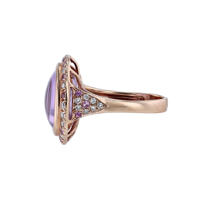 Amethyst Pink Sapphire Diamond Halo Ring