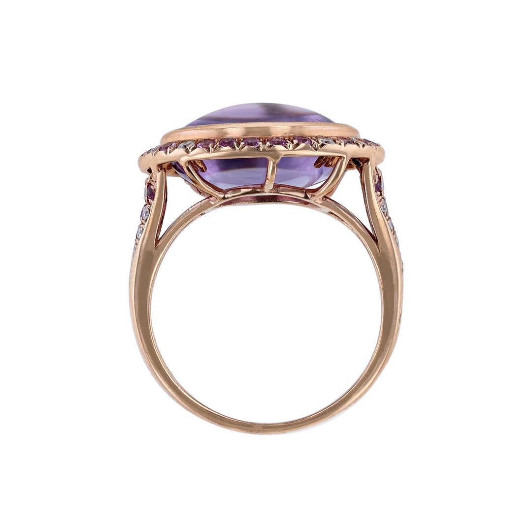 Amethyst Pink Sapphire Diamond Halo Ring