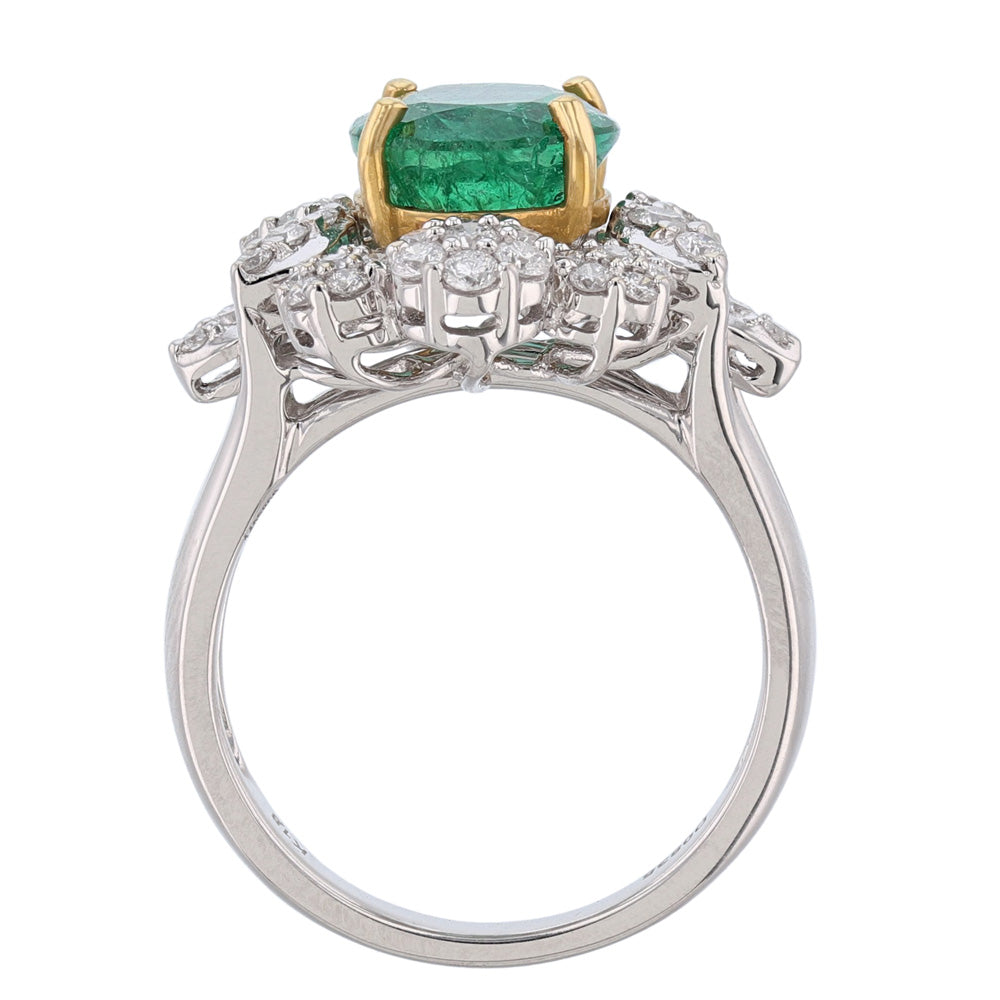 18K White Yellow Gold Emerald Diamond Ring