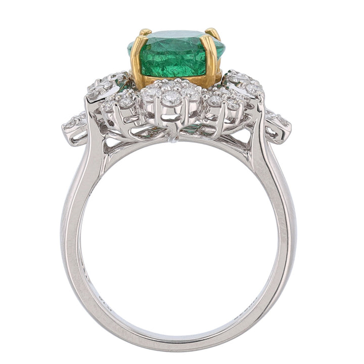 18K White Yellow Gold Emerald Diamond Ring