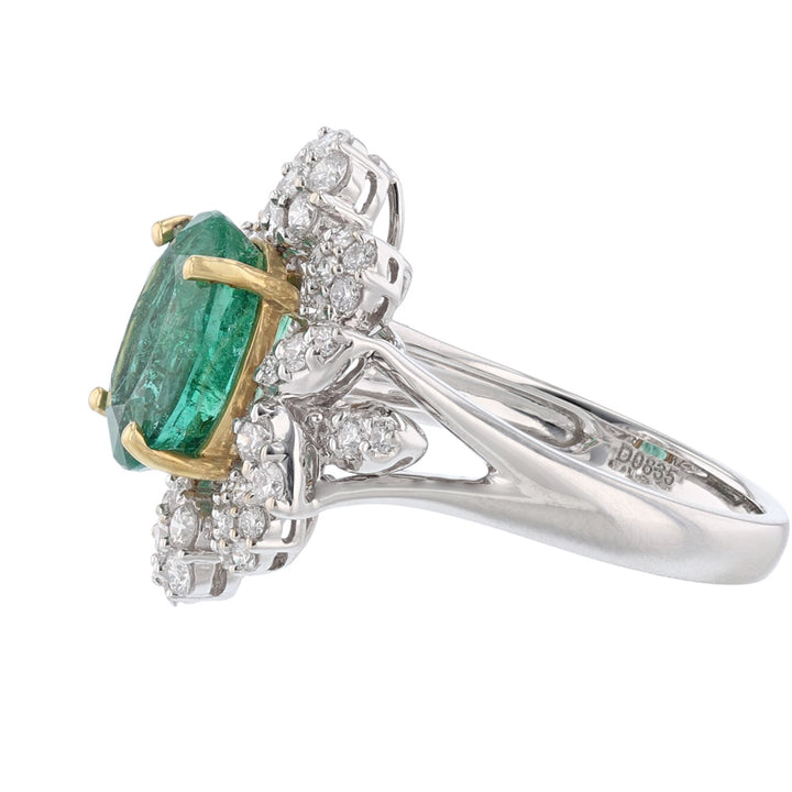 18K White Yellow Gold Emerald Diamond Ring