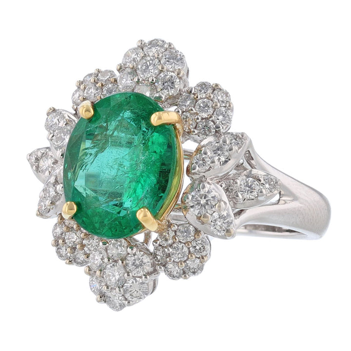 18K White Yellow Gold Emerald Diamond Ring