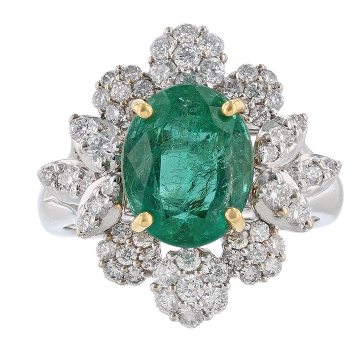 18K White Yellow Gold Emerald Diamond Ring