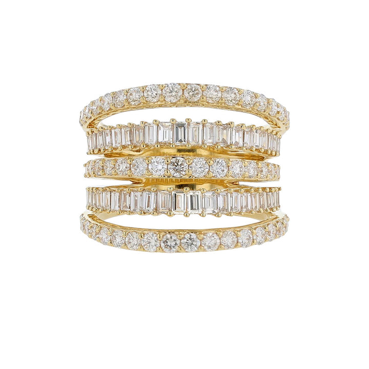 18K Yellow Gold Wide Diamond Row Stack Ring