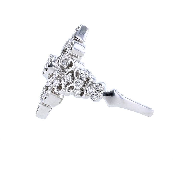 18K White Gold Scroll Motif Ring