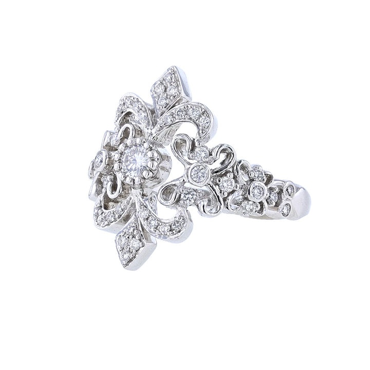 18K White Gold Scroll Motif Ring