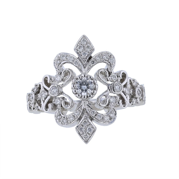 18K White Gold Scroll Motif Ring
