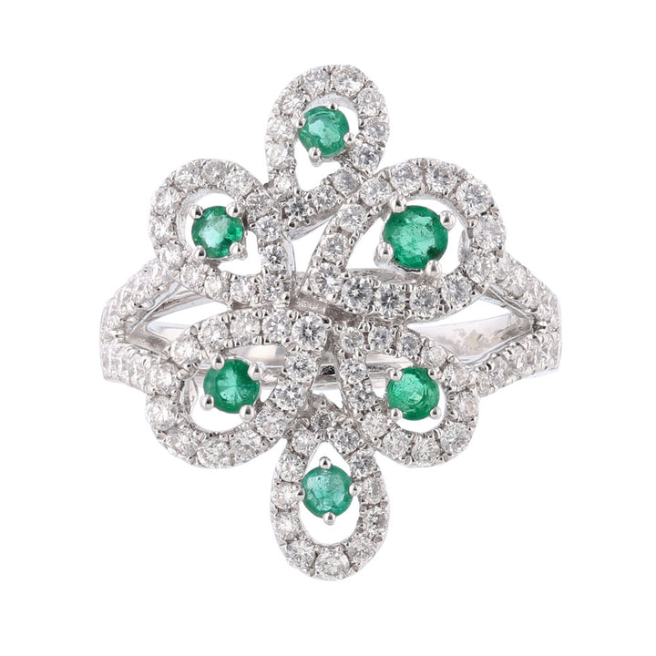 18K White Gold Emerald Diamond Ladies Ring