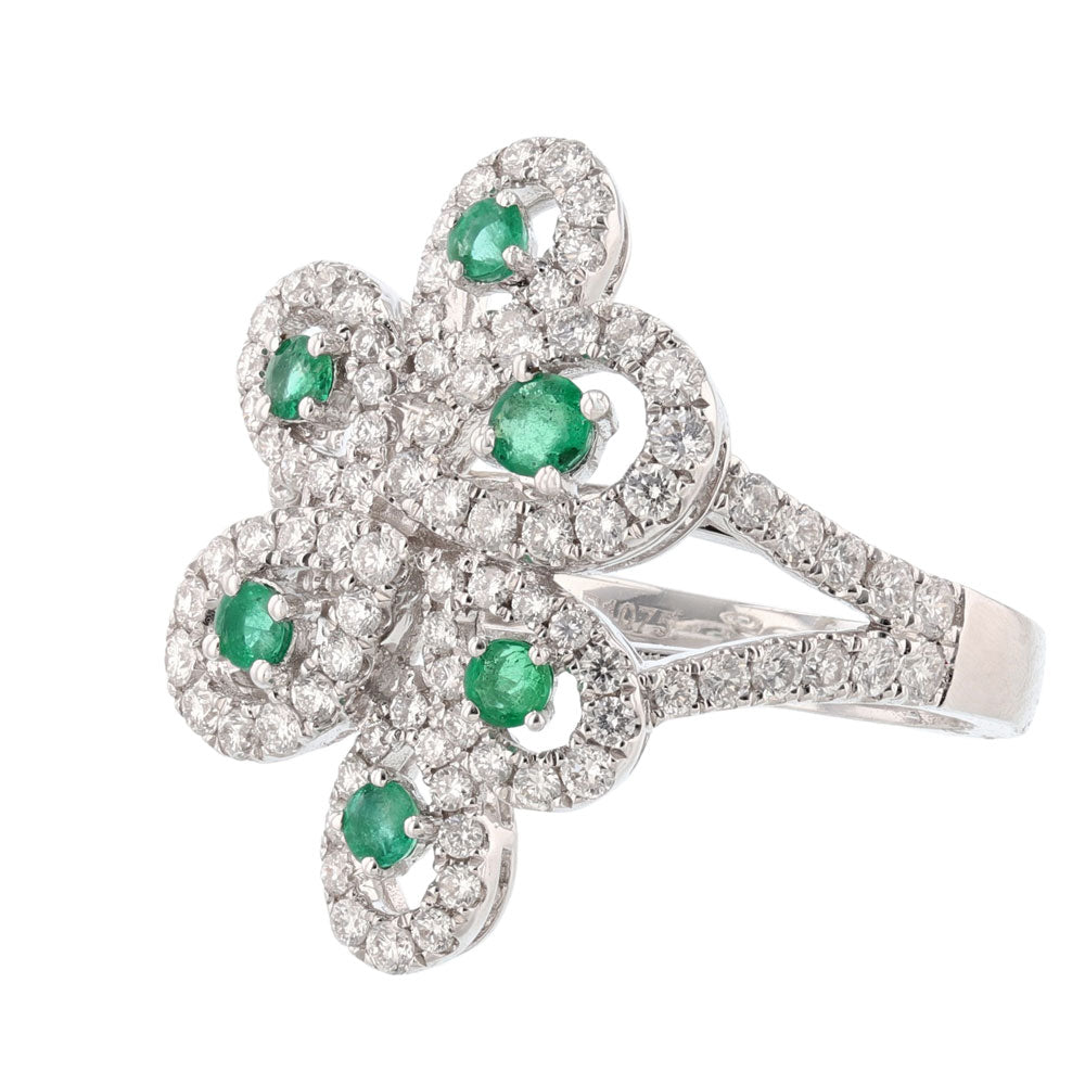 18K White Gold Emerald Diamond Ladies Ring